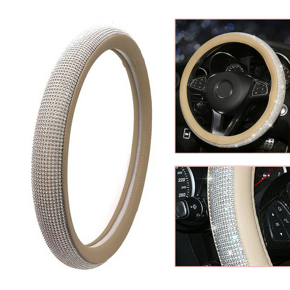 38cm/15'' Crystal Car Steering Wheel Cover Bling Rhinestone PU Leather Non-slip