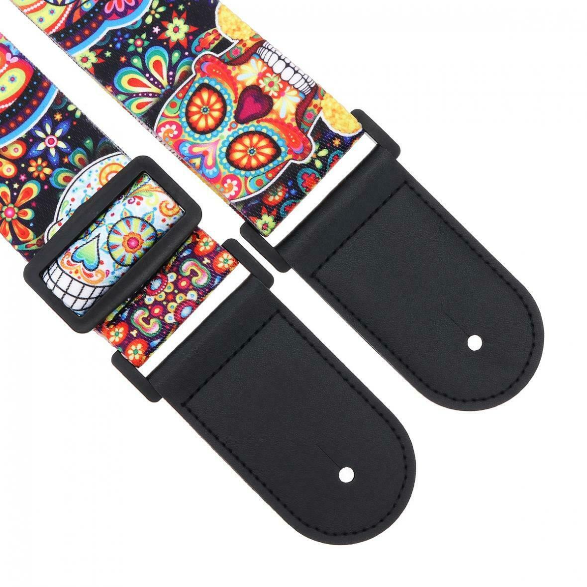 Florescent Pattern Printing Durable Guitar Strap with PU Leather Ends 5cm Wide