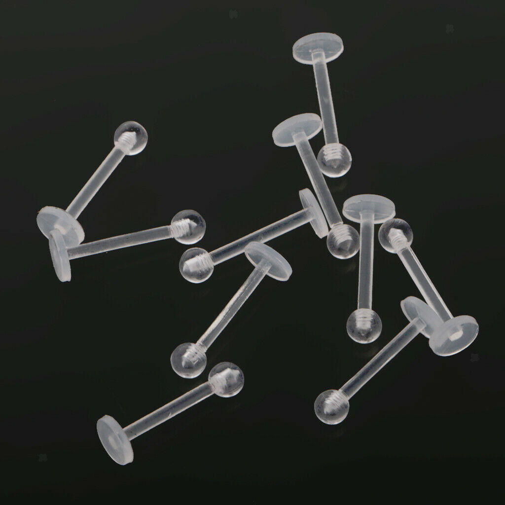 10Pcs 18G Clear Acrylic Tragus Retainer Lip Rings Nose Studs Labret Ear