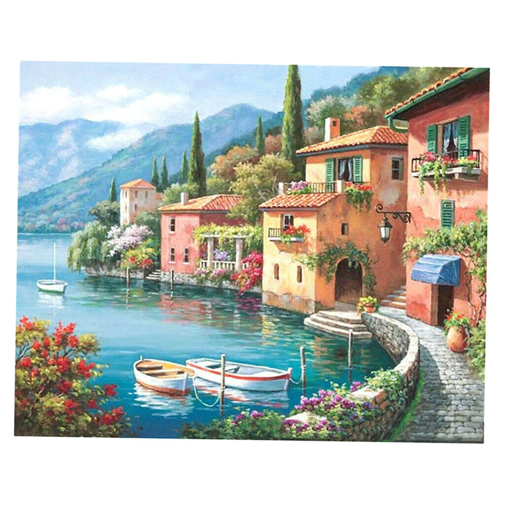 DIY Landscape Lake Town Painting by Numbers Kits Arts DIY Artwork 16x20inch