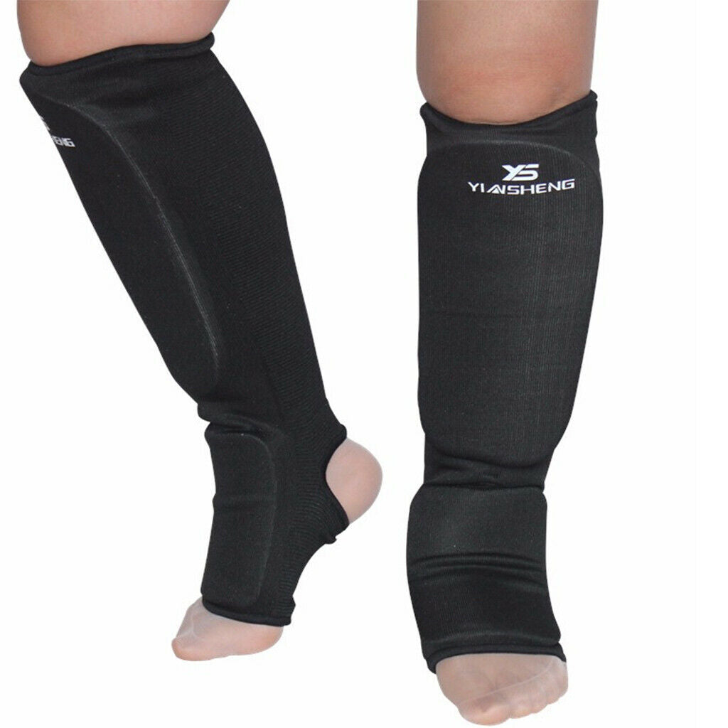 2X Taekwondo Karate MMA Shin Instep Protector Leg Foot Guard Cloth Pad L Black