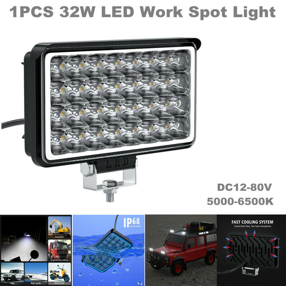 32W LED Car Driving Work Spot Light 6500K Fog Lamp Truck Off-road SUV DC12-80V
