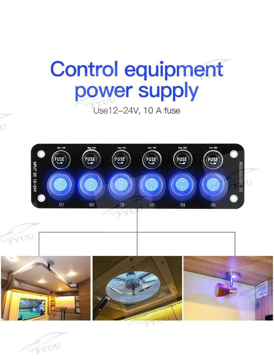 Multi Port Sockets 6Position Electronic On/Off PC Power Button 12V Toggle Switch