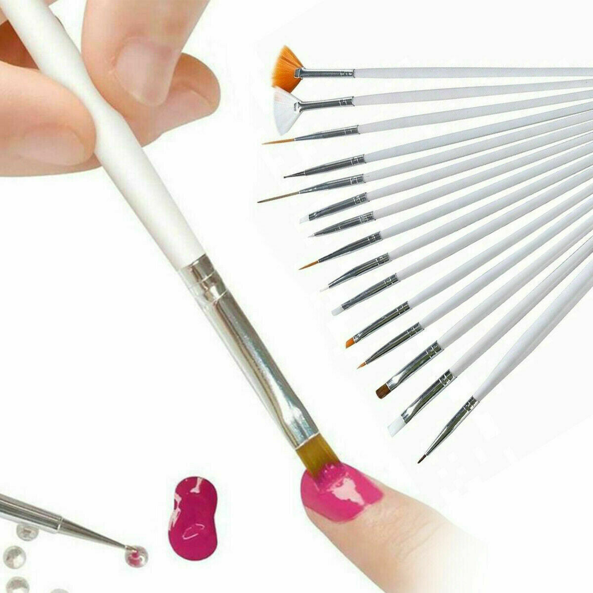 20Pcs Nail Art Gel Design Pen Painting Polish Brush Dotting Drawing Tools Set.US