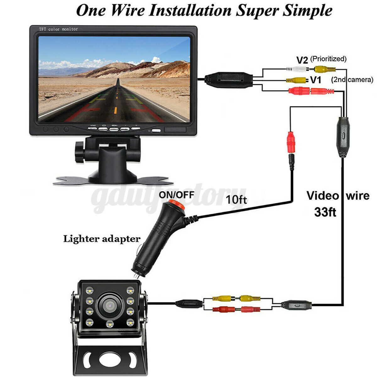 Car Reversing Camera +7" inch LCD Monitor Truck Bus Van Rear View Kit 12V/24