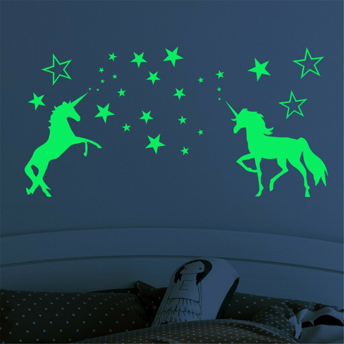 Unicorn & Stars Glow In The Dark Wall Stickers Decals Home Living Room Decor