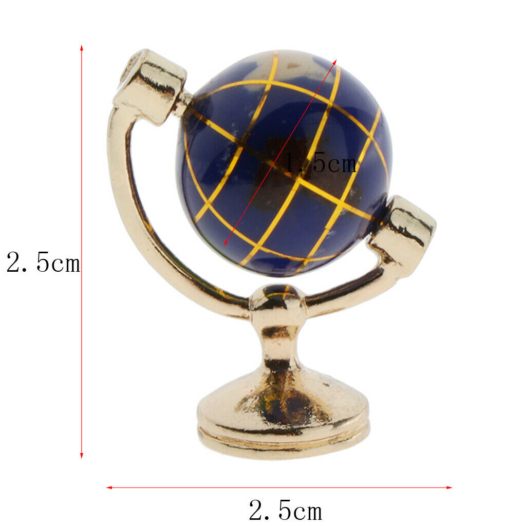 1/12 Simulation Mini Globe Tellurion Golden Stand Study Room Decor Dark Blue