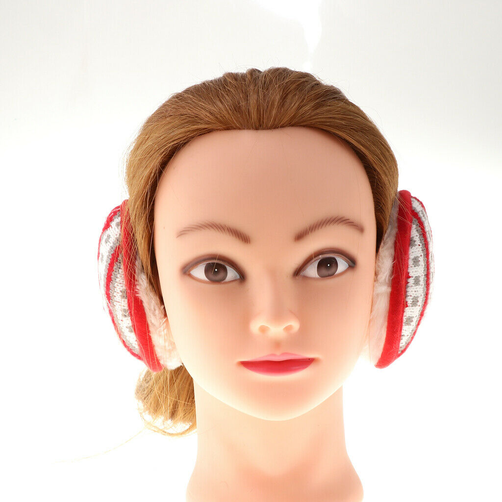 Knitted Foldable EarMuffs Fleece Lined Warm Winter Outdoor Ear Warmers Red