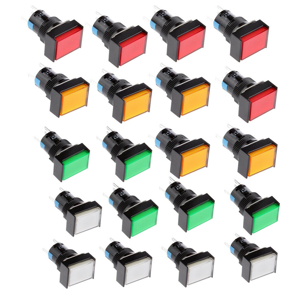 20pcs Push Button Self-Reset Switch, Square LED Light - Momentary Switches DC12V