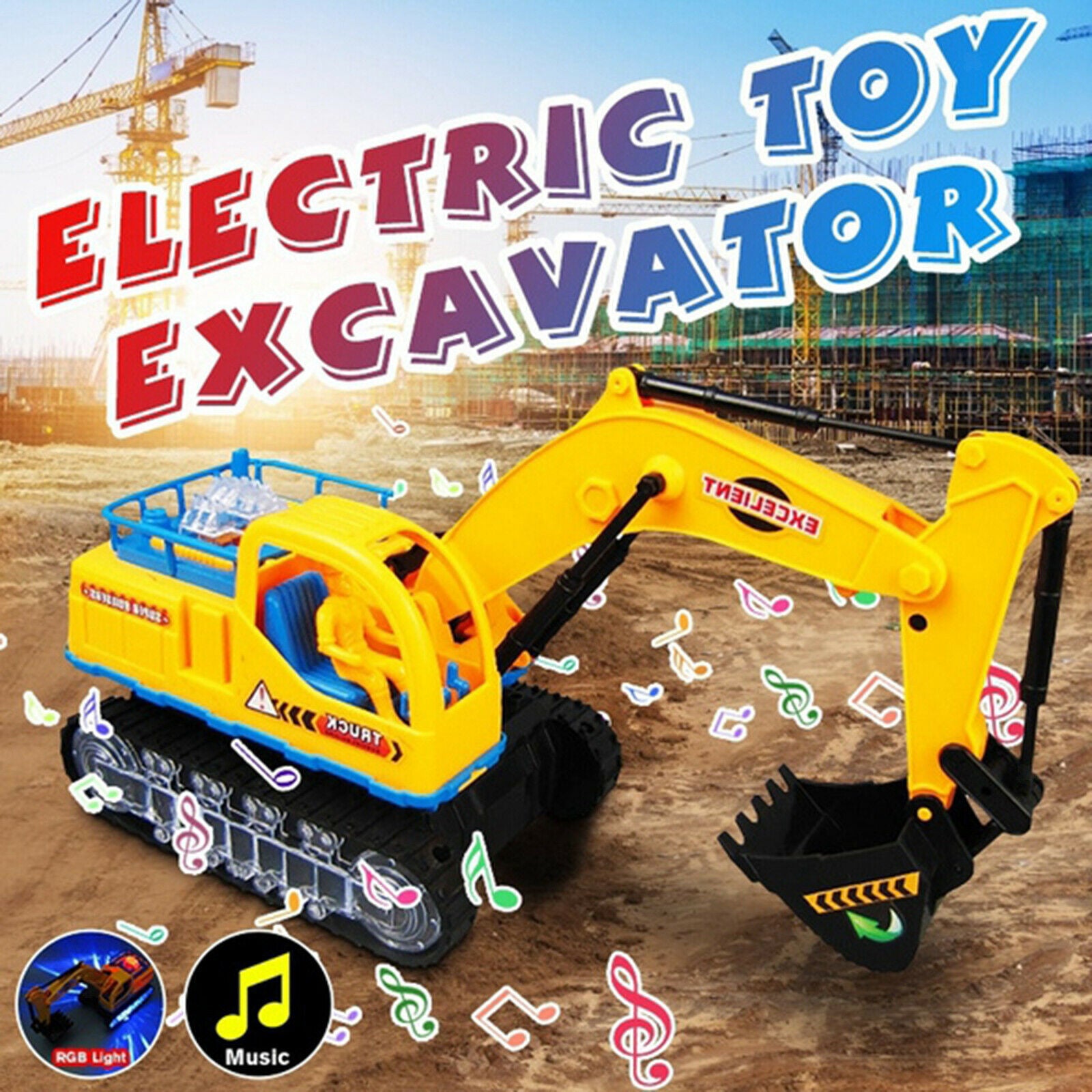 360 Rotation Electric Excavator Construction Car with Music & LED Lights Kids
