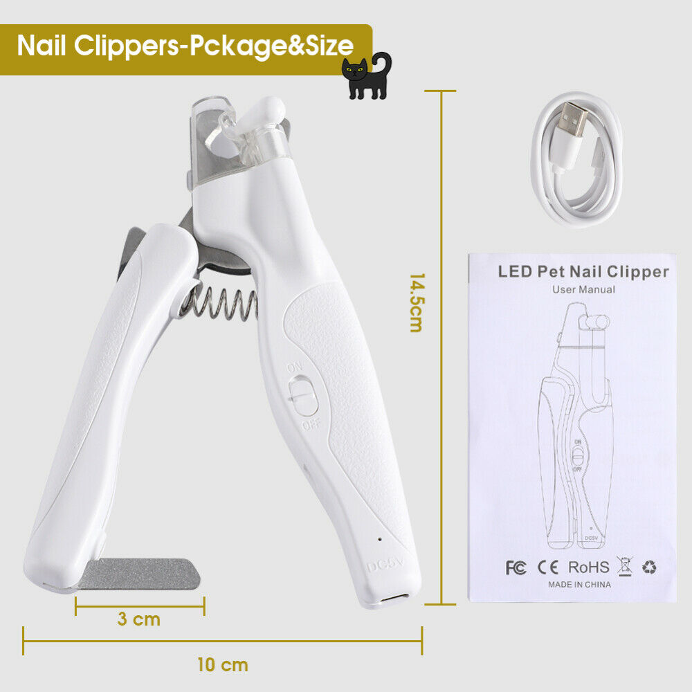 LED Dog Toe Nail Clipper Cutter Set Pet Paws Trimmer with Light Grooming Tool