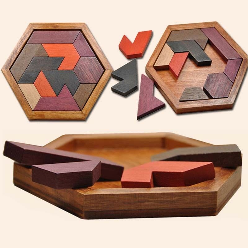 Wooden IQ Game Jigsaw Intelligent Tangram Brain Teaser Puzzle Baby Kid Toys