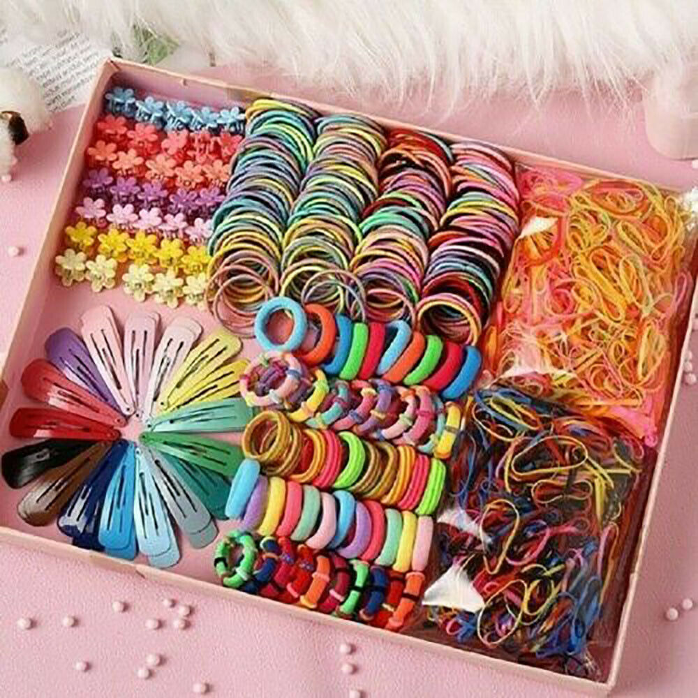 870x Candy Color Hair Clips Rope Set Ponytail Holder Kids Girls Hair Accessories