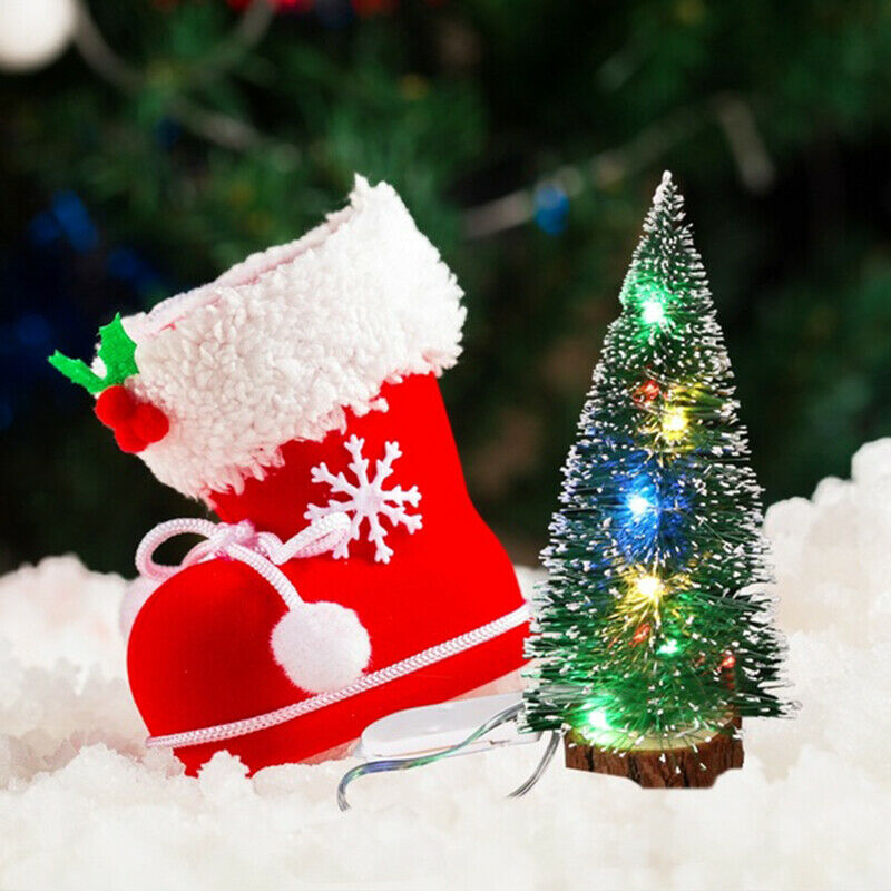 25cm Mini Christmas Tree With LED Light Ornaments Festival Table Decor Xmas Gift