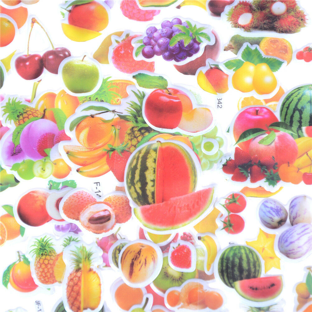 6Sheet Fruit Green Banana Grapes Scrapbooking Bubble Stickers Reward Kid T.l8