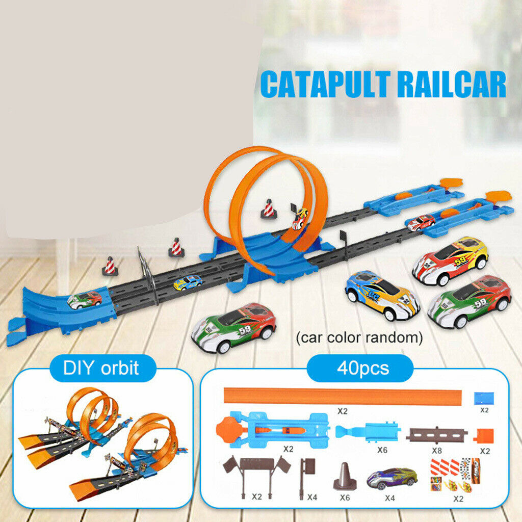Stunt Car Racing Track DIY Assembled Rail Kits Educational Family 40pcs A