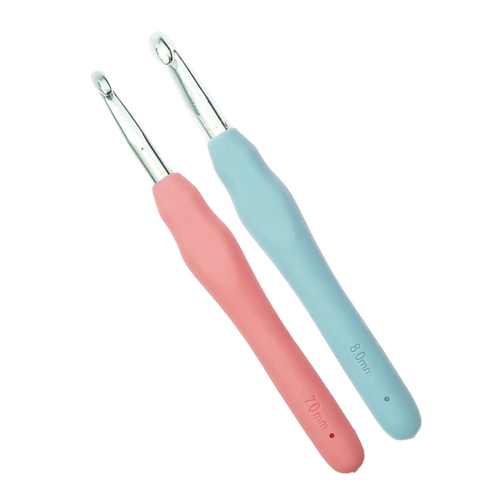 2Pcs Soft Grip Handle Aluminum Crochet Hooks Knitting Needles 7mm 8mm