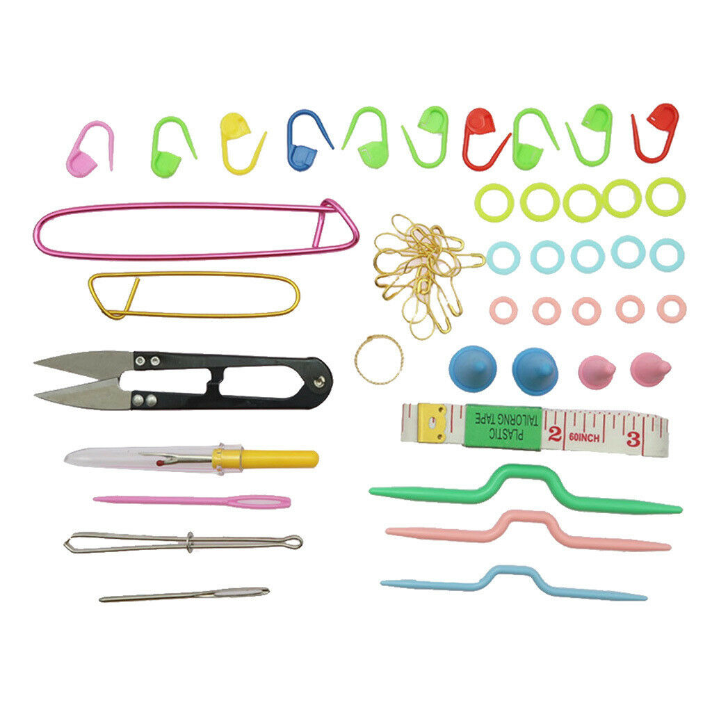 57pcs Knitting Crochet Sewing Accessories Tool Kit Tape Cable Needles Marker