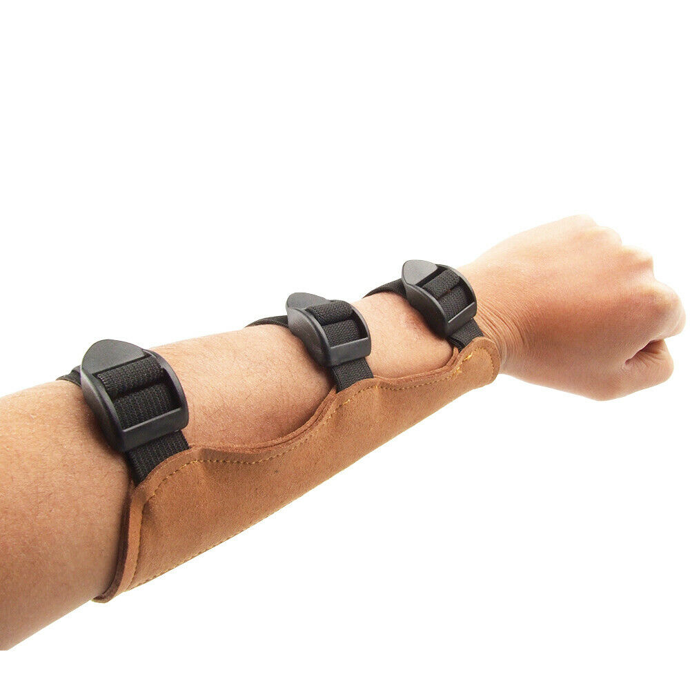 Double Fiber Fabric Shooting Archery Arm Guard Bow Protection 3 Straps Brown