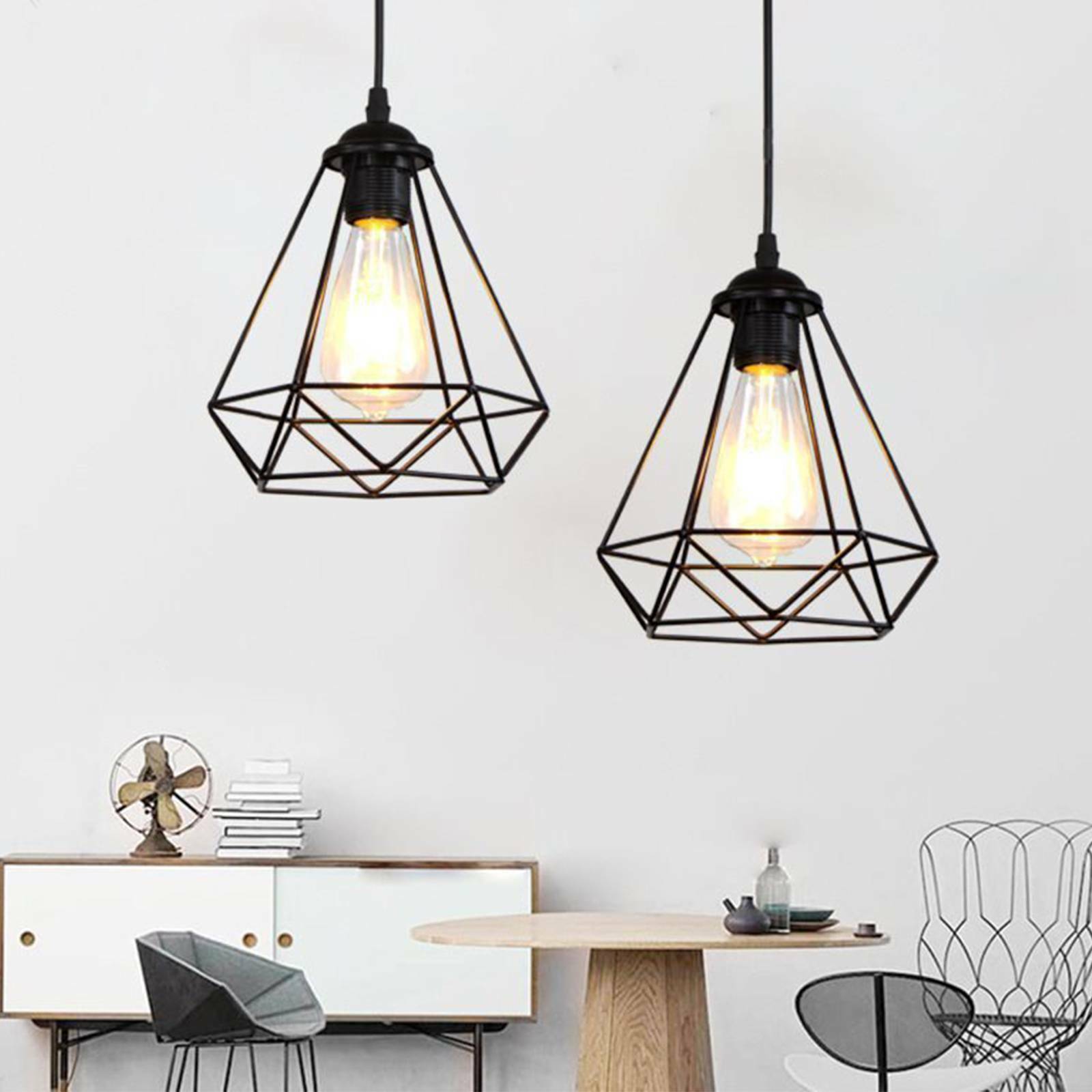 Large Metal Pendant Shades Geometric Industrial Design Lights Easy Fit Lighting