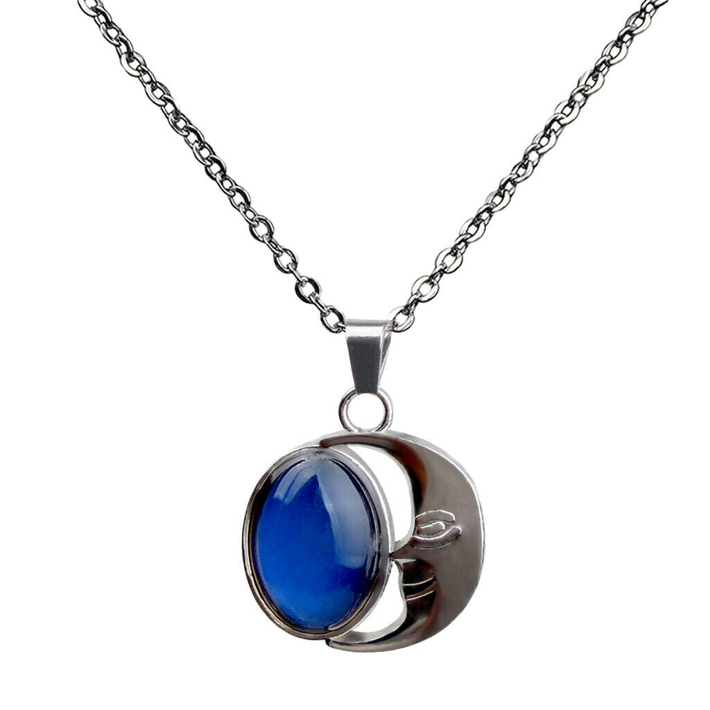 Moon Luna Crystal Mood Changing Color Pendant Choker Necklace for Women Girl