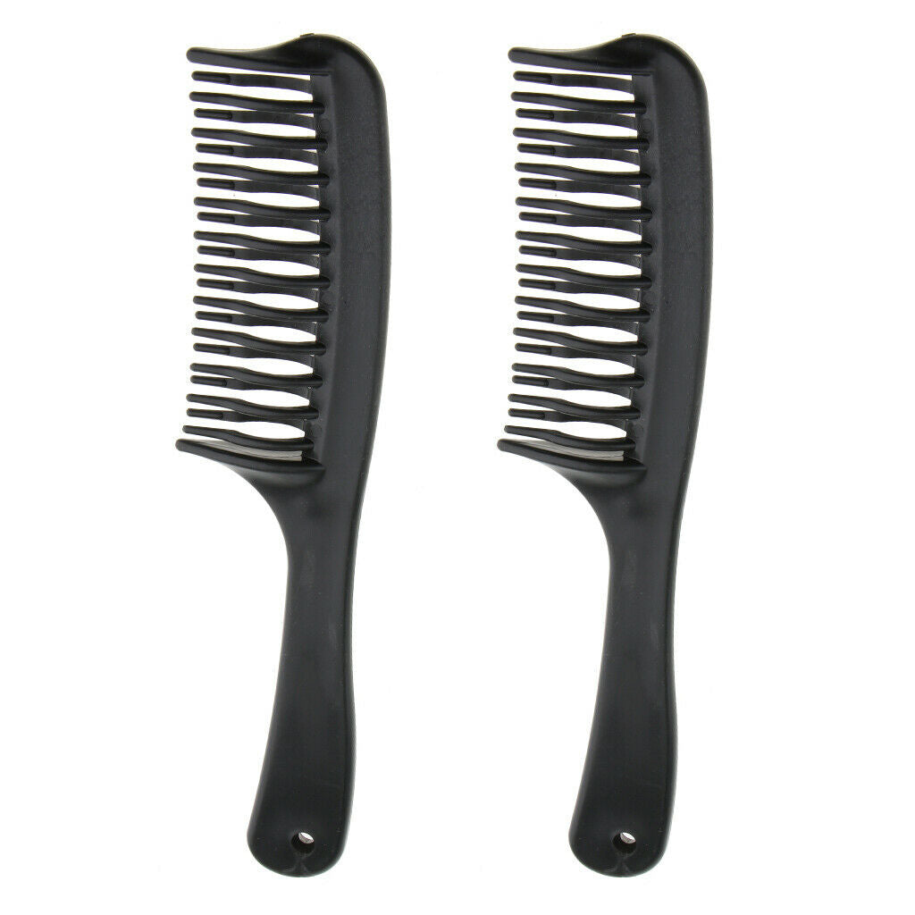 2x Black Wide Tooth Hairdressing Salon Home DIY Hair Styling Comb Detangler