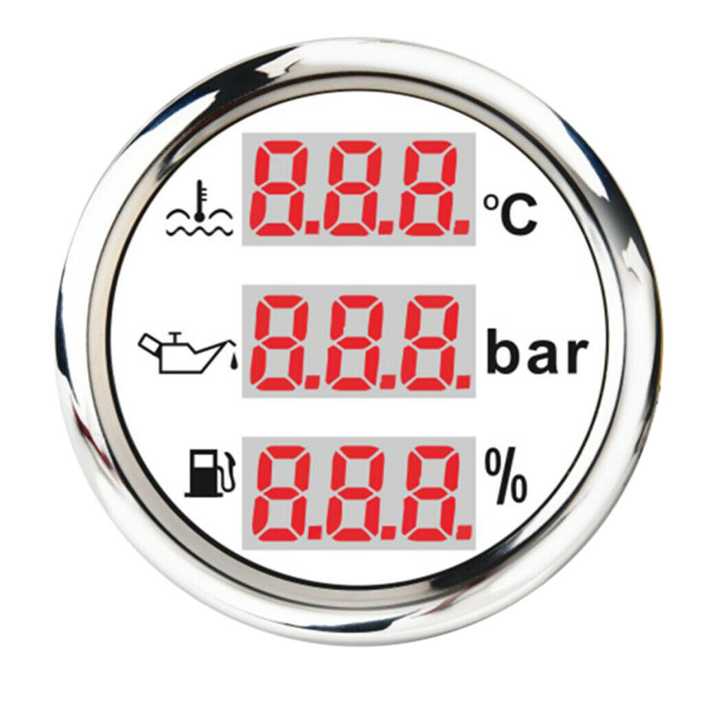 Multifunction Marine Water Temp Fuel Level Oil Pressure Gauge 52mm/2'' White