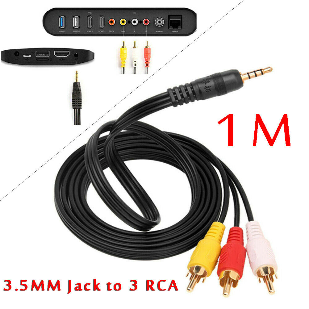 Universal 3.5mm Jack to 3 RCA Phono AV Lead Wire -TV/DVD/VIDEO/CAMERA/CAMCORDER