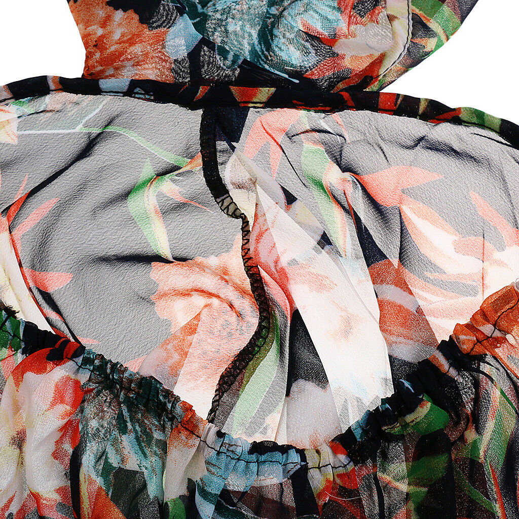 Women's Split Floral Spaghetti Strap Beach Party Maxi Dress M Orange Black