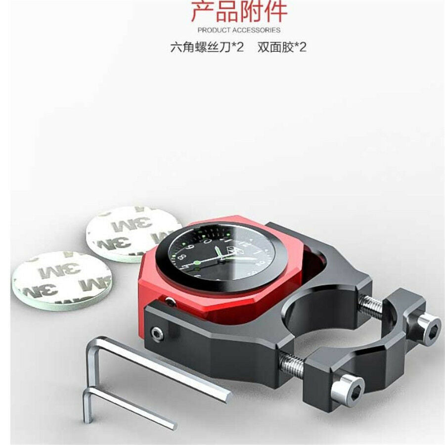 2in1 Waterproof Luminous Motorcycle Handlebar Clock Time Watch+Temperature Gauge