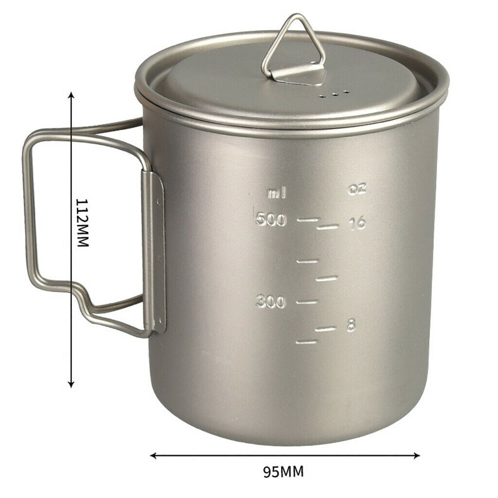 Prettyia Titanium 750ml Cooking Pot Hanging Stockpot Camping Hiking Tea Cup