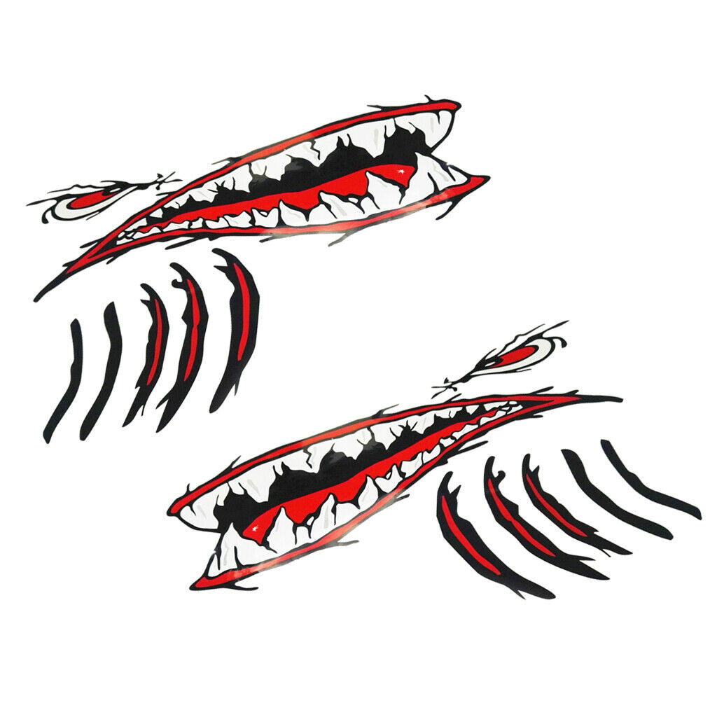 1 Pair Shark Teeth Mouth Gill Stickers Decals Kayak Boat Fishing Graphics
