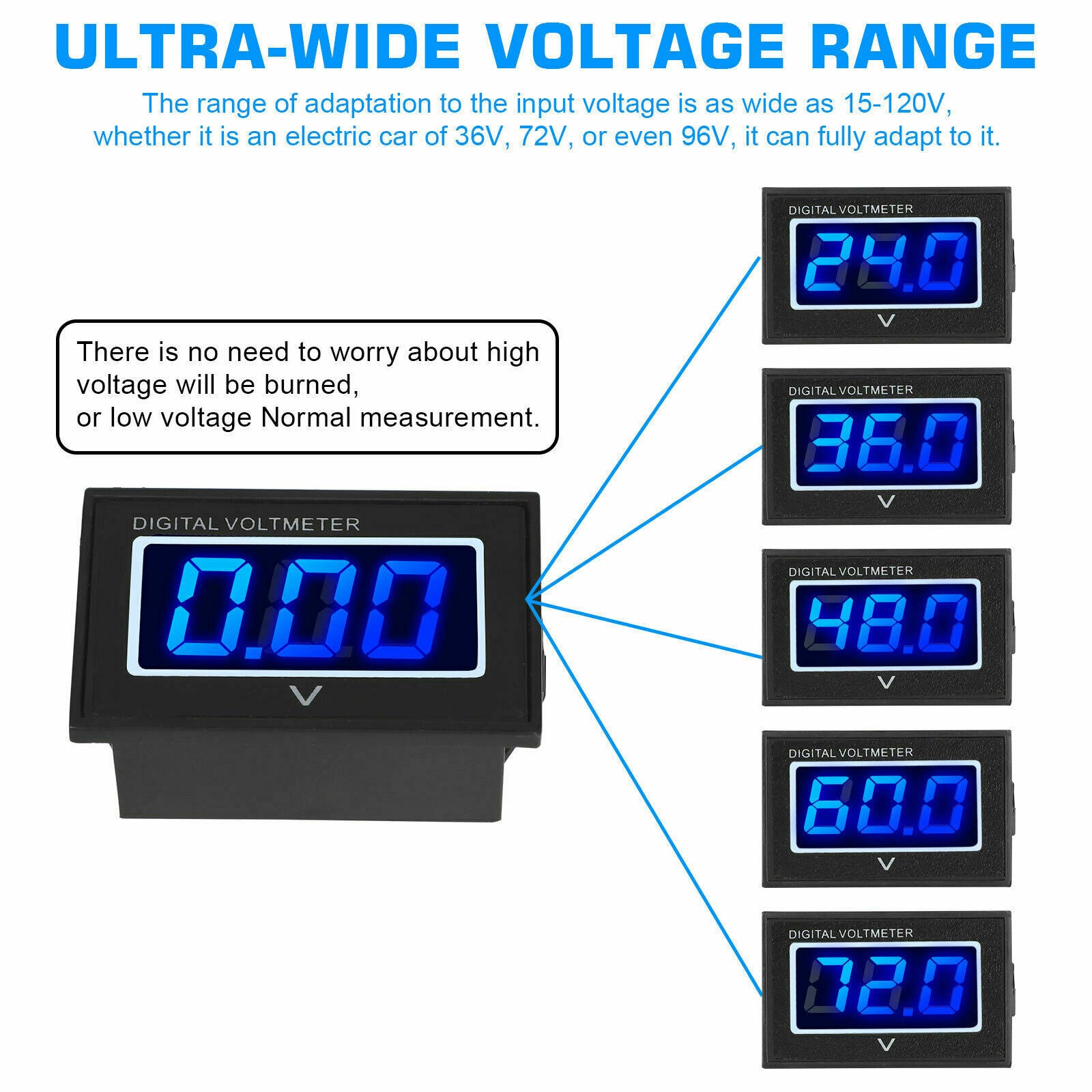 Blue 48V Golf Cart LED Digital Volt Meter Battery Gauge Fit Club Car EZGO Yamaha