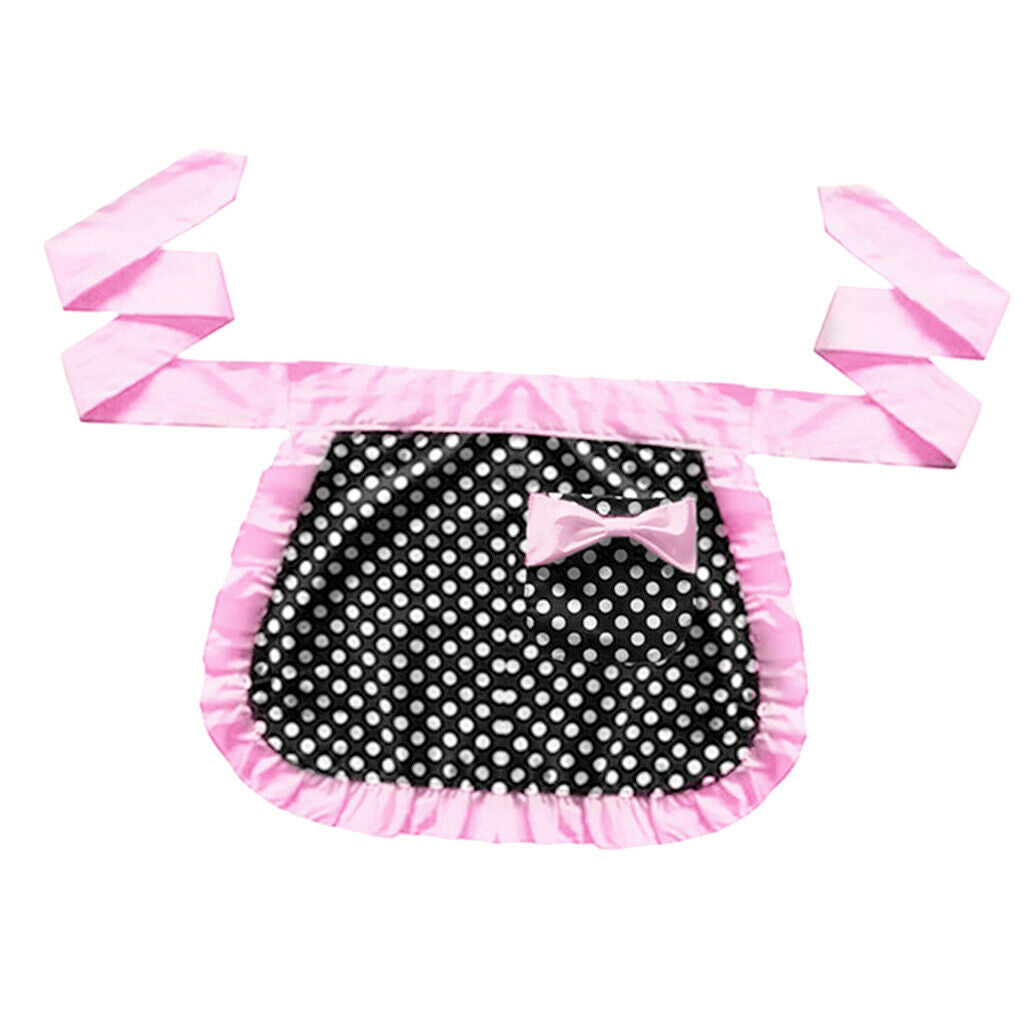 Short Size Cotton Service Apron 1  With Blue And Pink Bow Tie