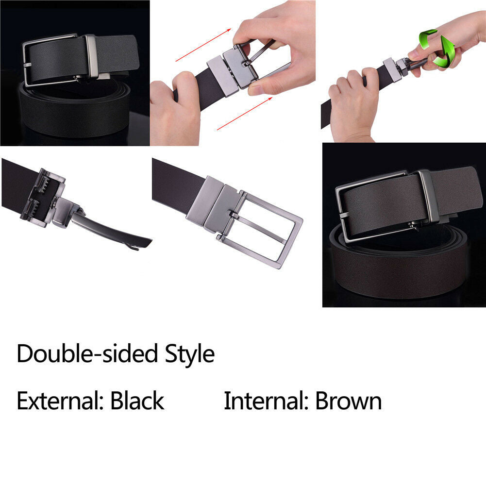 Men's Reversible Leather Belt Classic & Fashion Designs Belts with Pin Buckle