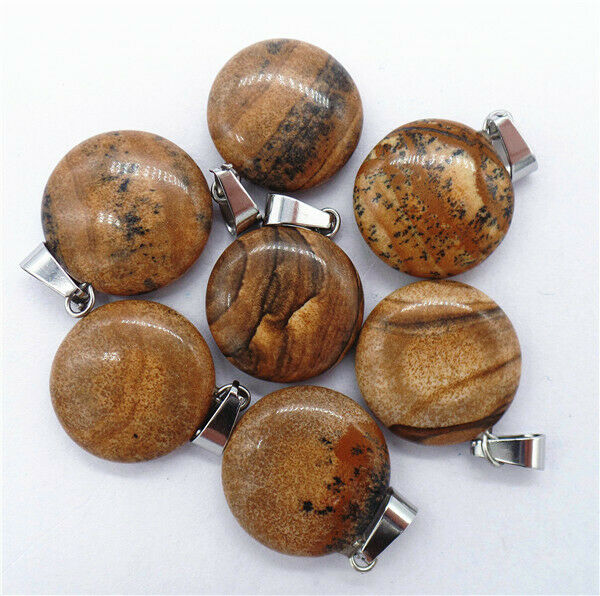 100Pcs 20x6mm Wholesale Natural Brown Tiger Eye Gem Round Pendant Bead HH8263