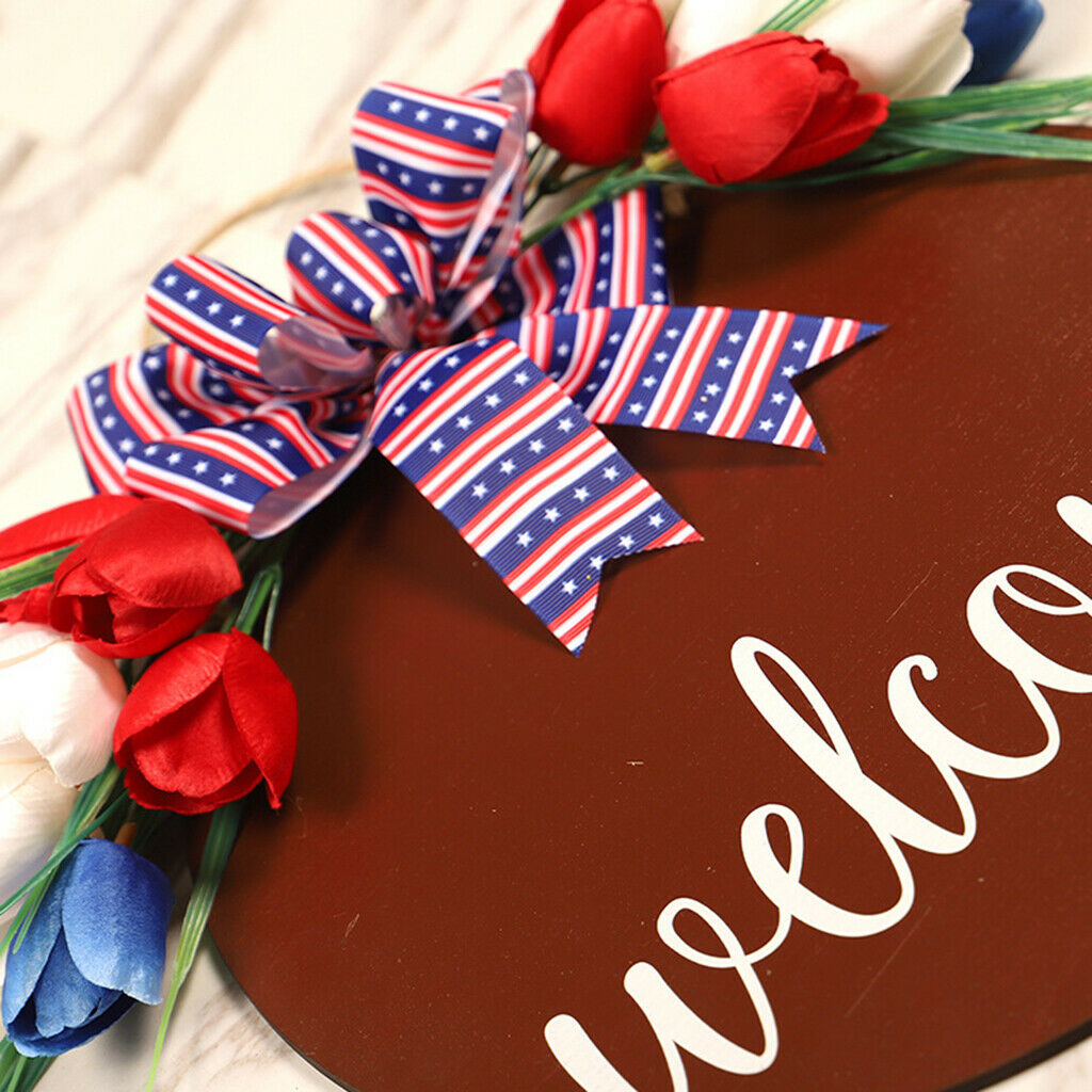 Welcome Round Hanging Wood Sign and Bow Farmhouse Window Home Ornaments
