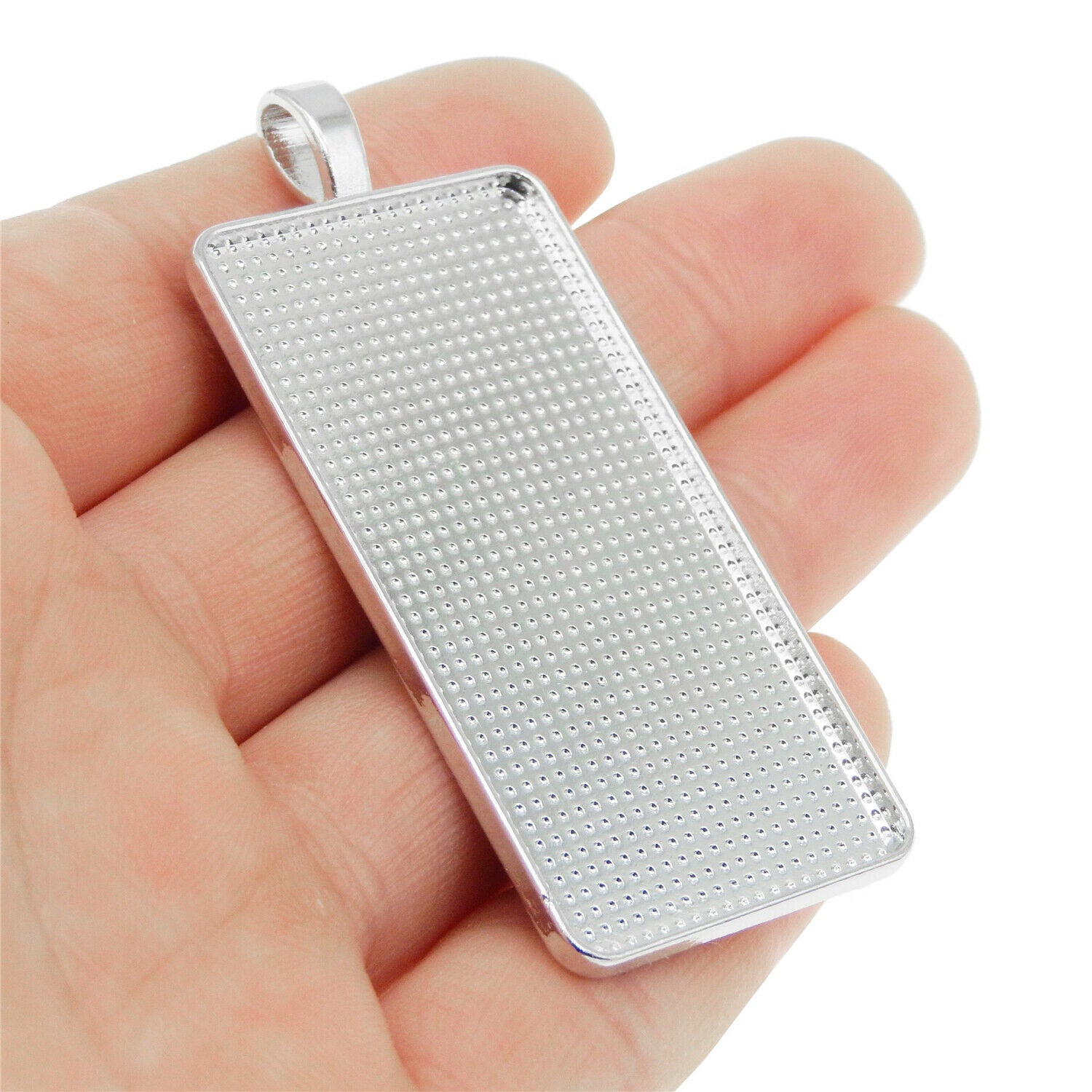 5PC 50x25mm Rectangle Alloy Blank Bezel Base Setting Charms Pendant DIY Findings