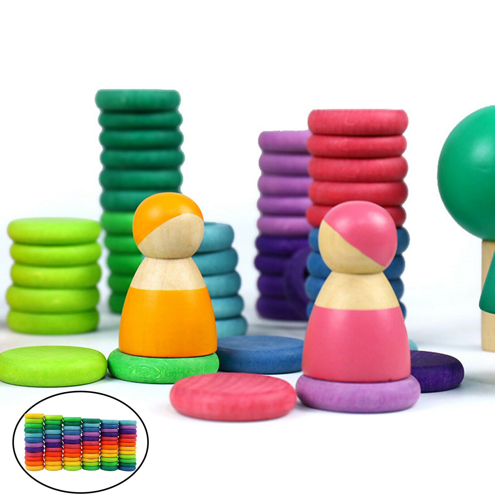 72Pcs Wood Round Blocks Donut Pie Stacking Counting Baby Development Educational