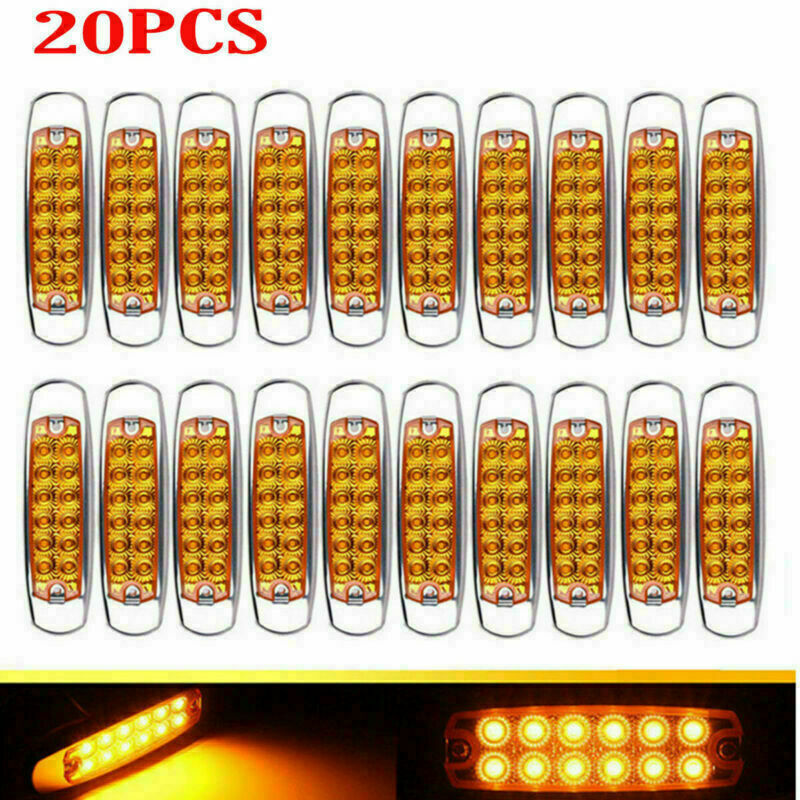 20X 12V 6.15" Side Clearance Marker 12 LED Amber Truck Trailer Camper Chrome