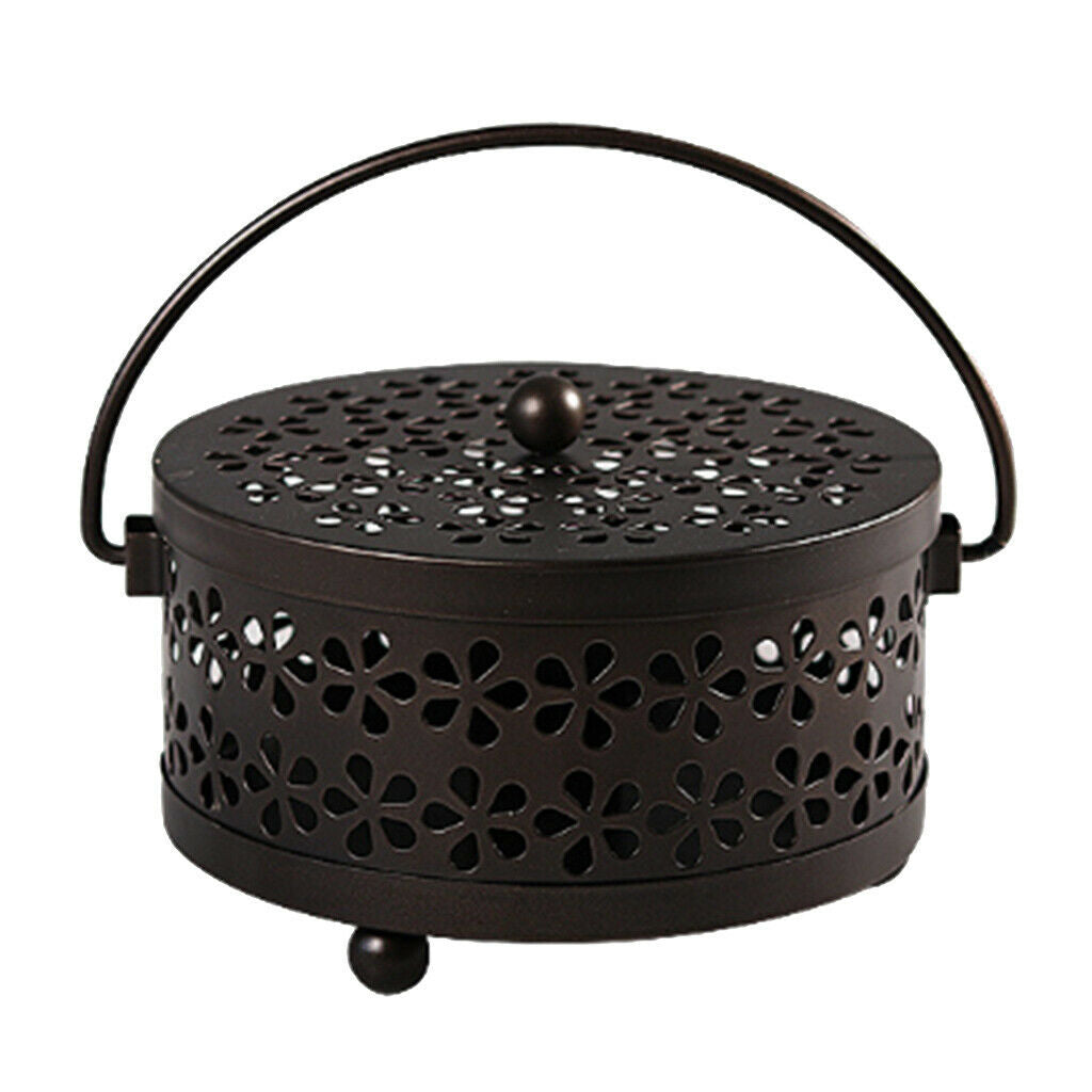 Portable Iron Mosquito Coil Holder + Handle & Lid Bronze