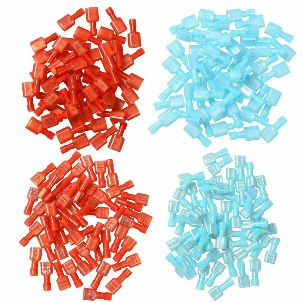 200pcs Red/Blue Male & Female Nylon Quick Disconnect Connectors Terminals Kit