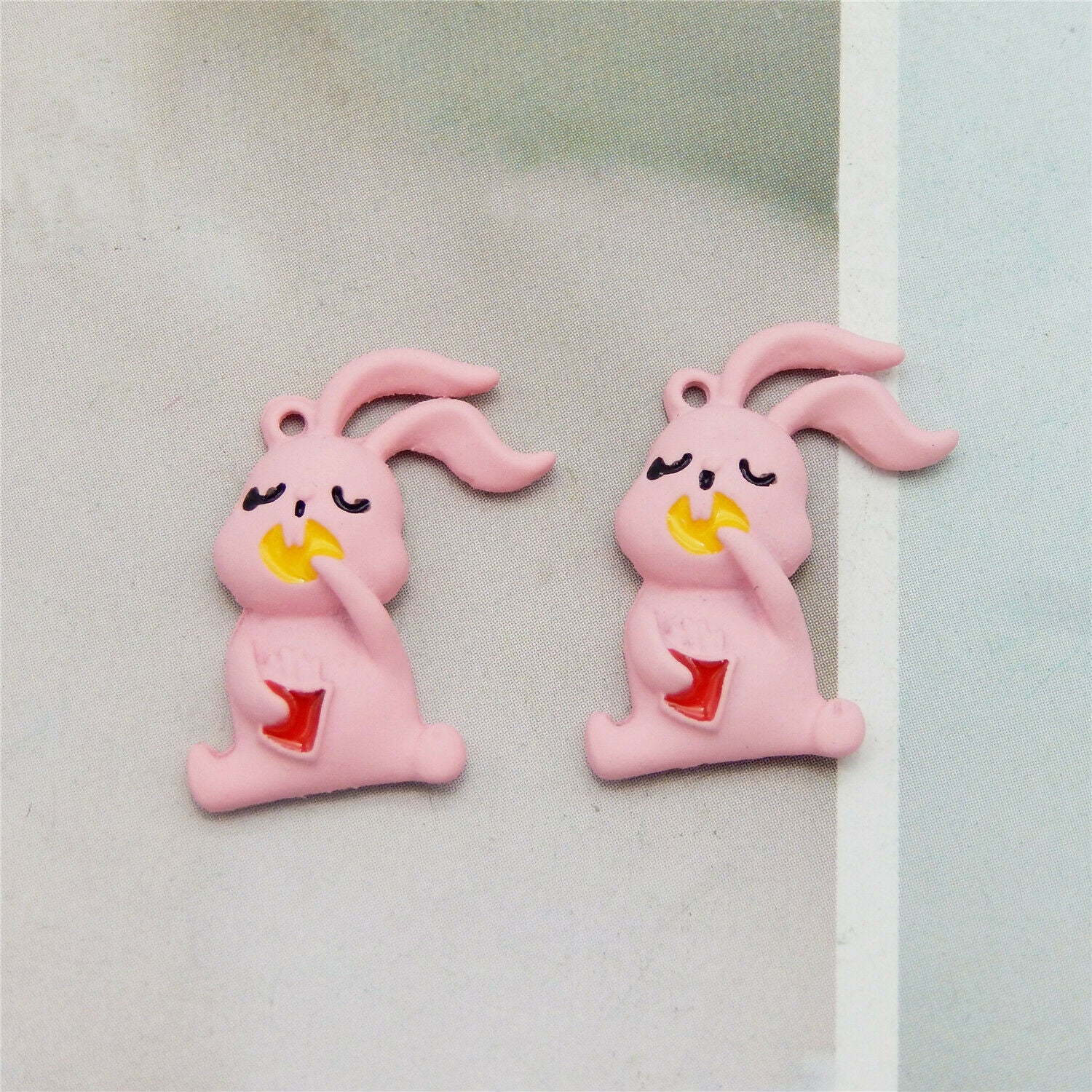 8PC Enamel 23x15mm Pink Rabbit Bunny Animal Pendant Charms for Bracelet Necklace