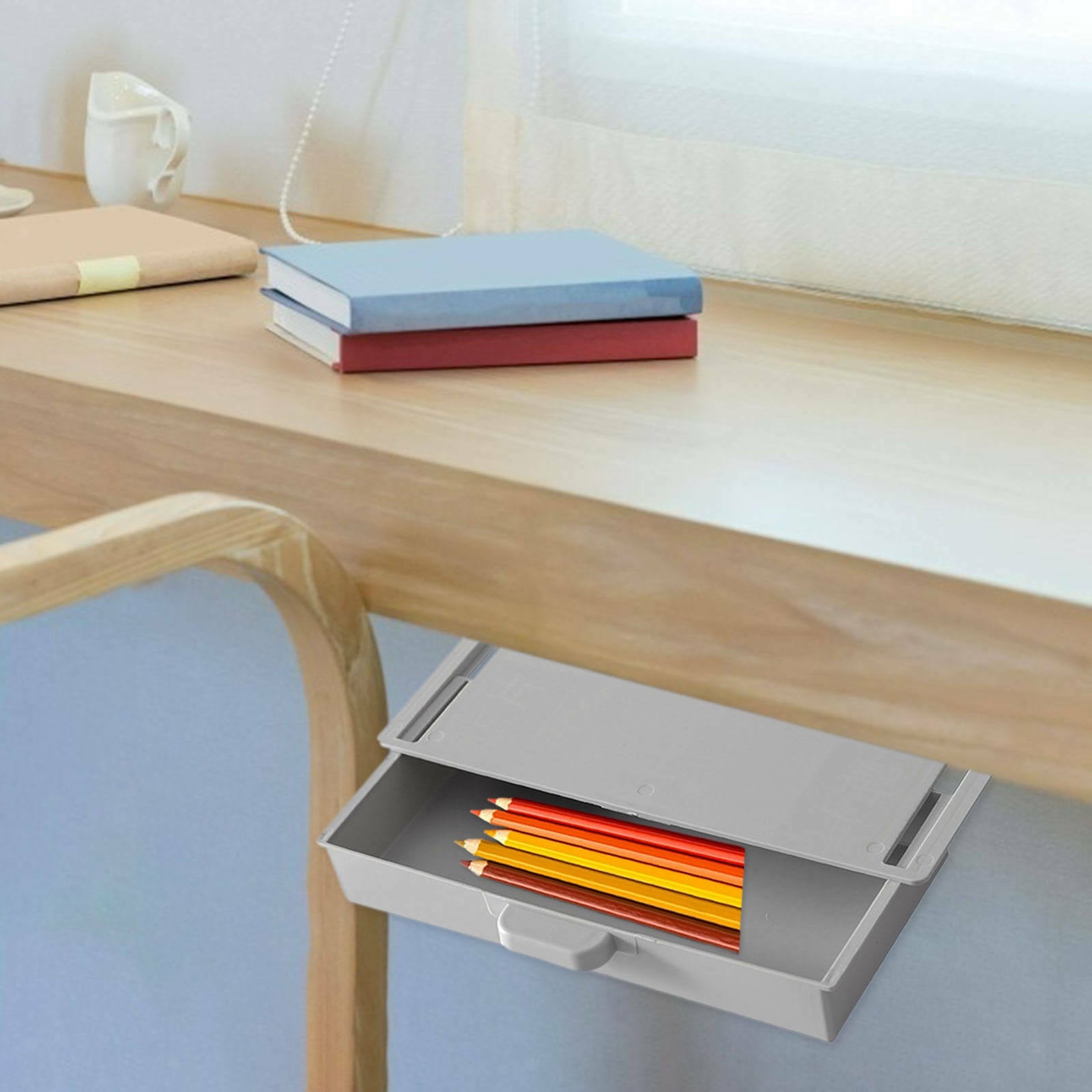 Sticky Desk Drawer Case Pencil Stationery Storage for Cabinet Finishing Box Gray