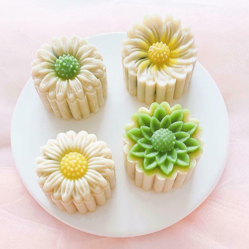 4pcs Stamps150g Daisy Moon Cake Mould DIY Decoration Mooncakes Press Moulds