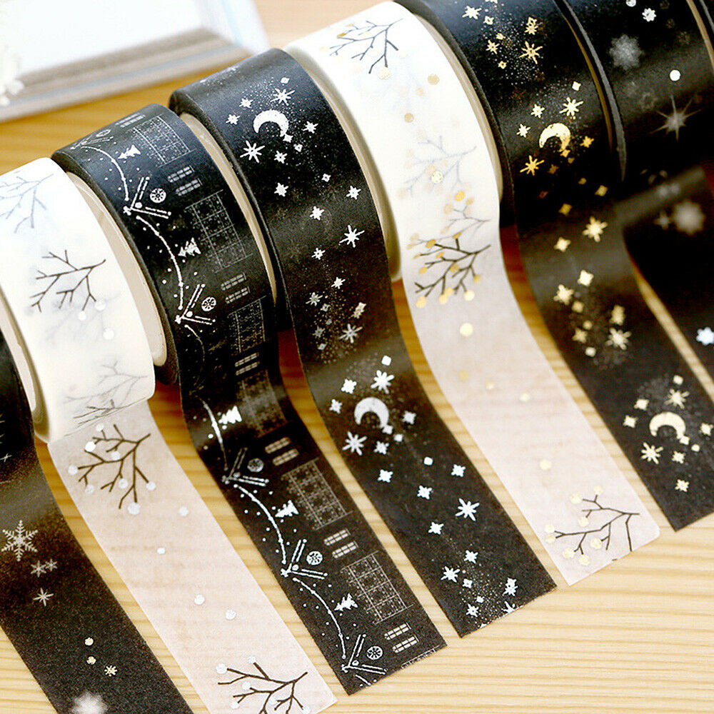 7Rolls Washi Paper Bronzing Snowflake Moon Stickers DIY Scrapbooking Album Craft