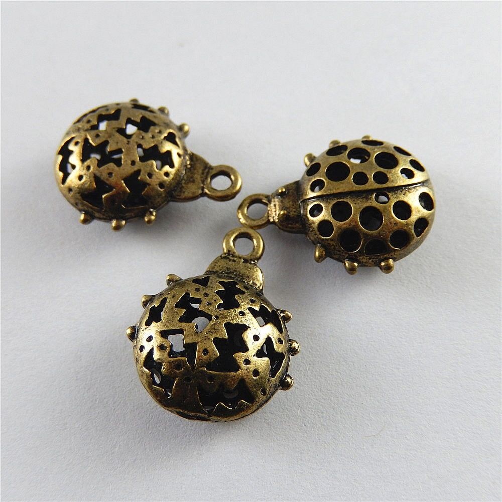 15pcs Antiqued Bronze Zinc Alloy Hollow Ladybug Charms Necklace Pendant Findings
