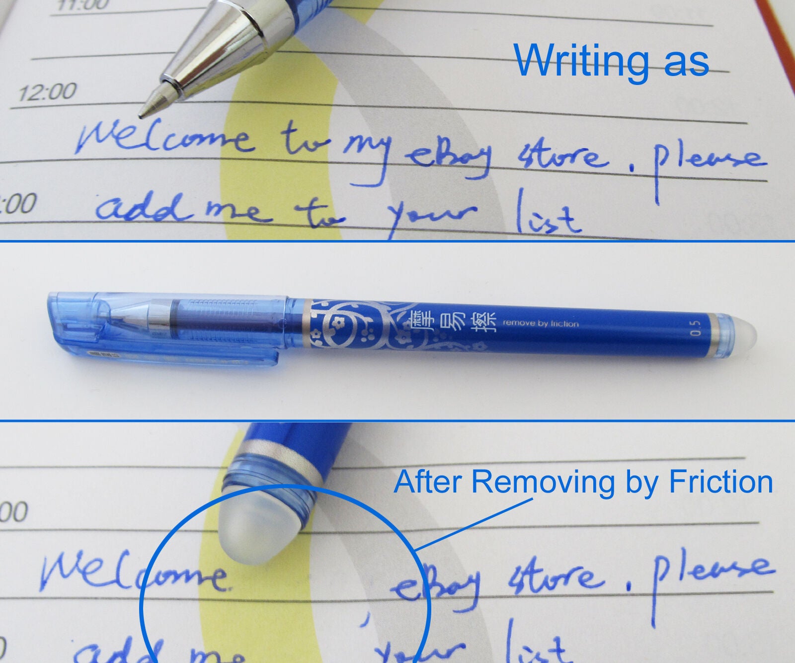 5pcs AIHAO 4370 0.5mm Bluek Erasable Remove by friction Rollerball Point Pens