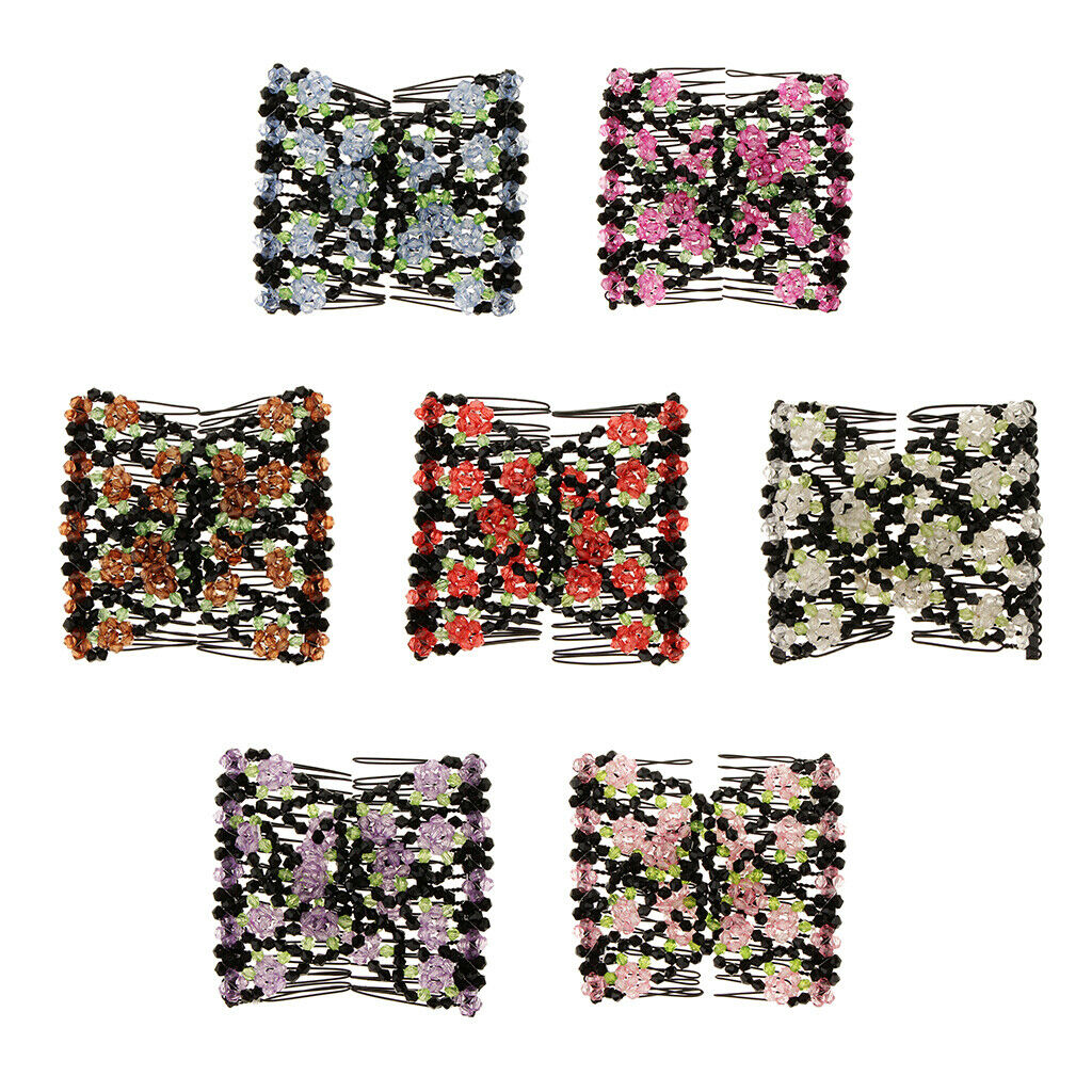 2x  Hair Combs Floral Beads Double Hair Clips