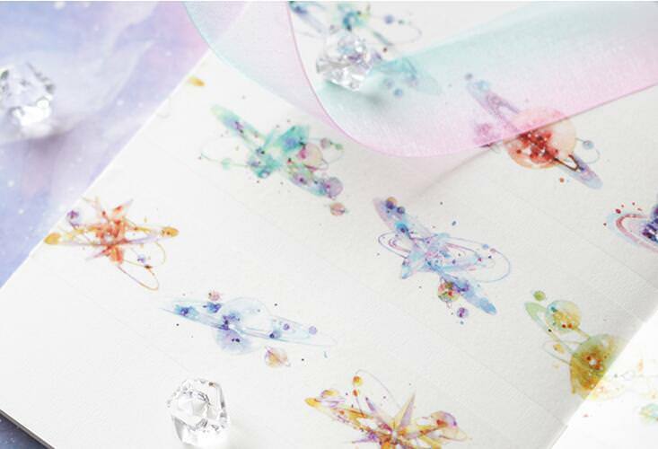 Special ink Adhesive Tape Planet Galaxy Paper Tape Scrapbooking Stickers 25mm
